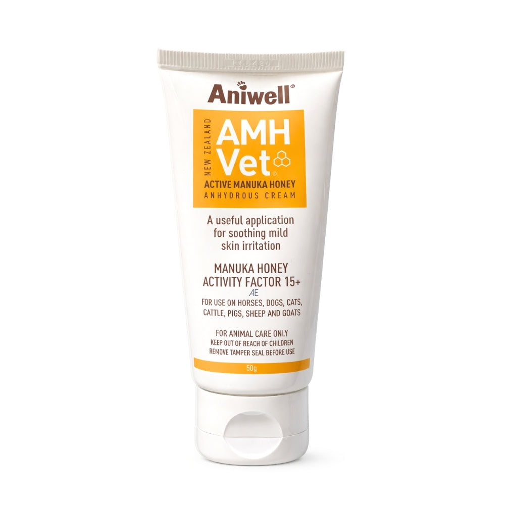 Aniwell AMH Vet Active Manuka Honey Antibacterial Cream tube on a white background