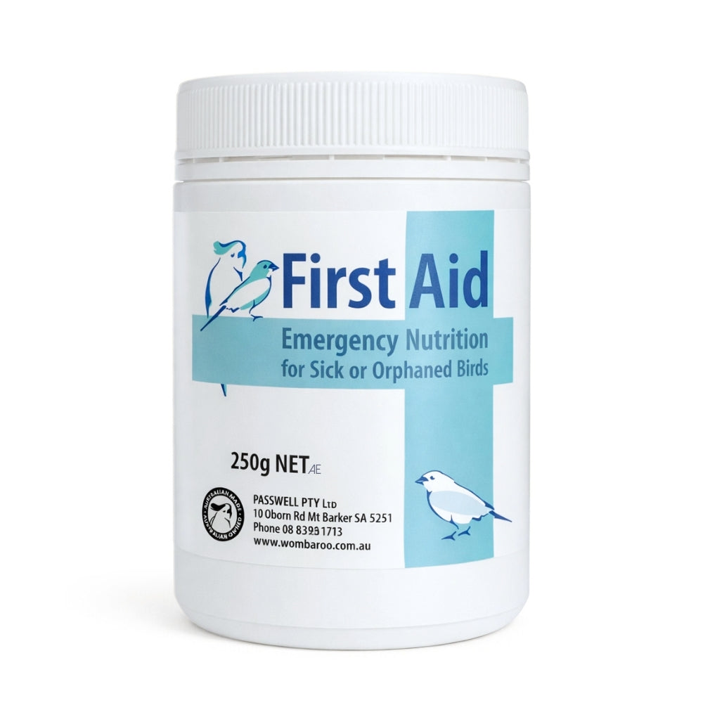 First Aid emergency nutrition for birds container on a white background